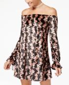 American Rag Juniors' Printed Velvet Off-the-shoulder Shift Dress, Created For Macy's