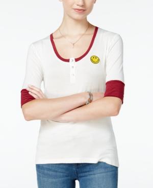 Rebellious One Juniors' Smiley Face Patch Graphic Henley