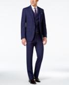 Tallia Navy Glenplaid Slim-fit Vested Suit