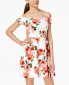 B Darlin Juniors' Printed Off-the-shoulder Fit & Flare Dress