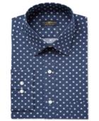 Club Room Men's Classic/regular Fit Wrinkle Resistant Navy Medallion Dress Shirt, Only At Macy's