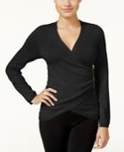 Thalia Sodi Zipper-trim Faux-wrap Sweater, Only At Macy's