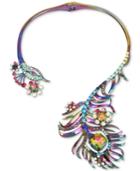Betsey Johnson Oilslick-tone Multi-stone Peacock Open Hinged Collar 16 Necklace