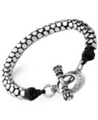 King Baby Men's Snake-look Leather Accent Bracelet In Sterling Silver