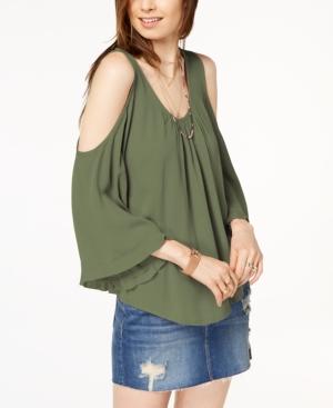 Gypsies & Moondust Juniors' Cold-shoulder Ruffle-sleeved Blouse