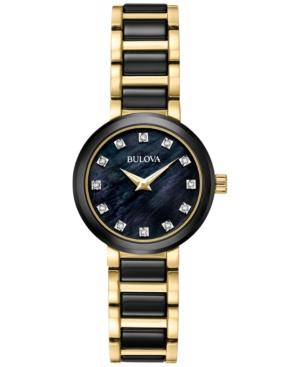 Bulova Women's Diamond Accent Black Ceramic And Gold-tone Stainless Steel Bracelet Watch 30mm 98p159