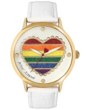 Betsey Johnson Women's White Faux Leather Strap Watch 42mm Bj00496-40
