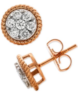 Diamond Rope-framed Cluster Stud Earrings (1/2 Ct. T.w.) In 14k Rose & White Gold