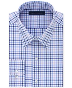 Tommy Hilfiger Men's Atheletic Fit Flex Collar Performance Blue Check Dress Shirt, Only At Macy's