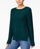 Hippie Rose Juniors' Cable-knit Slit Sweater