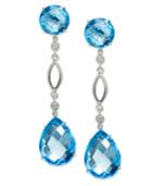 14k White Gold Earrings, Blue Topaz (28 Ct. T.w.) And Diamond (1/10 Ct. T.w.) Pear Drop Earrings