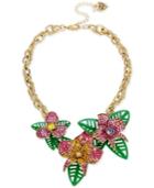 Betsey Johnson Gold-tone Multi-stone Flower & Leaf Statement Necklace