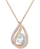 Cubic Zirconia Tricolor 18 Pendant Necklace In Sterling Silver, 14k Gold-plate, & 14k Rose Gold-plate