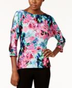 Cable & Gauge Floral-print Grommet-trim Top