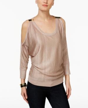 Inc International Concepts Metallic Cold-shoulder Sweater, Only At Macy's