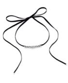 Danori Silver-tone Crystal Cluster Black Ribbon Choker Necklace