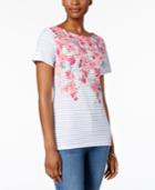 Karen Scott Floral-print Studded Top, Only At Macy's