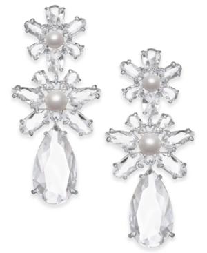 Kate Spade New York Silver-tone Crystal & Imitation Pearl Flower Triple Drop Earrings