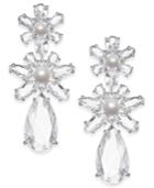 Kate Spade New York Silver-tone Crystal & Imitation Pearl Flower Triple Drop Earrings