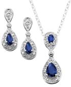 Sterling Silver Pendant And Earrings, Sapphire (1-3/8 Ct. T.w.) And Diamond (1/10 Ct. T.w.) Set