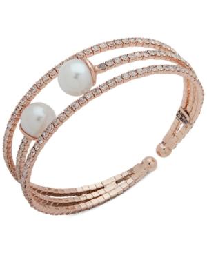 Anne Klein Pave & Imitation Pearl Triple-row Cuff Bracelet