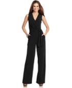 Ny Collection Jumpsuit, Sleeveless Surplice Wrap Belted Wide Leg Jersey