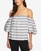 1.state Cotton Striped Off-the-shoulder Blouson-sleeve Top