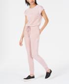 Material Girl Juniors' Mesh & Velour Drawstring Jumpsuit, Created For Macy's
