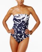 Tommy Bahama Leaf-print Bandeau Tummy-control One-piece Swimsuit Women's Swimsuit