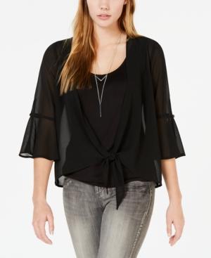 Bcx Juniors' Layered-look Tie-front Top With Necklace