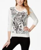 Style & Co. Sport Petite Three-quarter-sleeve Tiger-print Sweatshirt, Only At Macy's