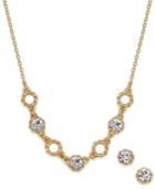 Charter Club Gold-tone Crystal Collar Necklace And Matching Crystal Stud Earrings