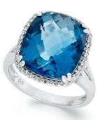 14k White Gold Ring, Cushion-cut London Blue Topaz (9-3/8 Ct. T.w.) And Diamond (1/5 Ct. T.w.) Ring