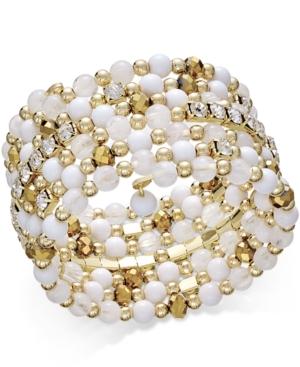 Inc International Concepts Gold-tone White And Metal Bead Coil Bracelet, Only At Macy's
