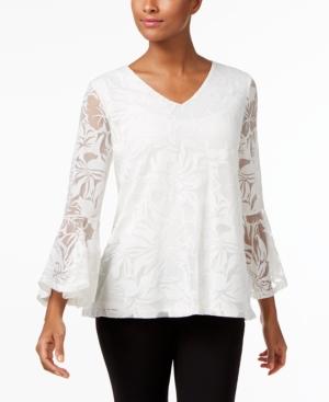 Alfani Ruffle-sleeve Floral Burnout Top, Only At Macy's