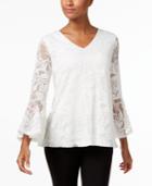 Alfani Ruffle-sleeve Floral Burnout Top, Only At Macy's