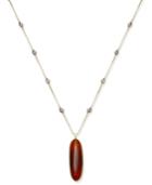 Paul & Pitu Naturally Gold-tone Pave, Imitation Pearl & Orange Stone Pendant Necklace