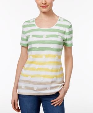 Karen Scott Puff-print Striped Top, Created For Macy's
