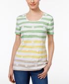 Karen Scott Puff-print Striped Top, Created For Macy's