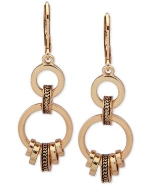 Anne Klein Gold-tone Textured Ring Double Drop Earrings