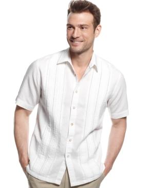 Tasso Elba Island Ladder Pintuck Paneled Linen-blend Shirt