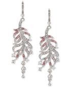 Betsey Johnson Silver-tone Pink Crystal Feather Eurowire Earrings