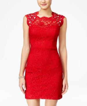 City Studios Juniors' Embellished Lace Bodycon Dress