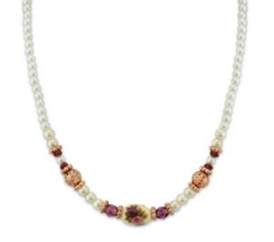 2028 Rose Gold-tone Simulated Pearl Purple Crystal Flower Beaded Necklace 15 Adjustable