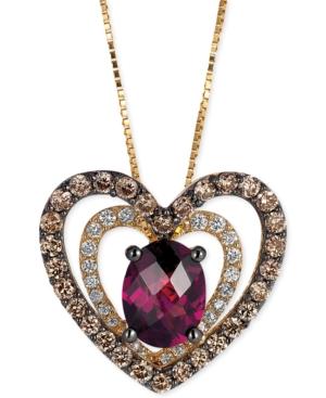 Le Vian Raspberry Rhodolite Garnet (1 Ct. T.w.) And Diamond (5/8 Ct. T.w.) Heart Pendant Necklace In 14k Gold