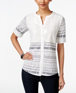 Style & Co. Printed Sequined Button Down Shirt, Only At Macy's