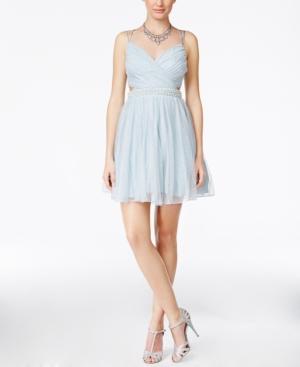 Speechless Juniors' Embellished Glitter Cutout Party Dress