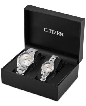 Citizen Eco-drive Men's & Women's Pairs Stainless Steel Bracelet Watch Box Set 40mm 30mm Pairs-com, A Macy's Exclusive Style