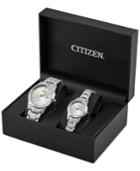 Citizen Eco-drive Men's & Women's Pairs Stainless Steel Bracelet Watch Box Set 40mm 30mm Pairs-com, A Macy's Exclusive Style