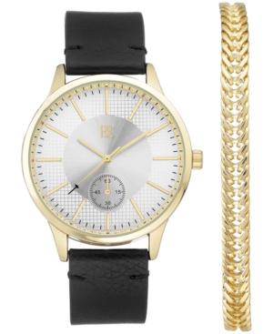 I.n.c. Men's Black Faux Leather Strap Watch 43mm Gift Set, Created For Macy's